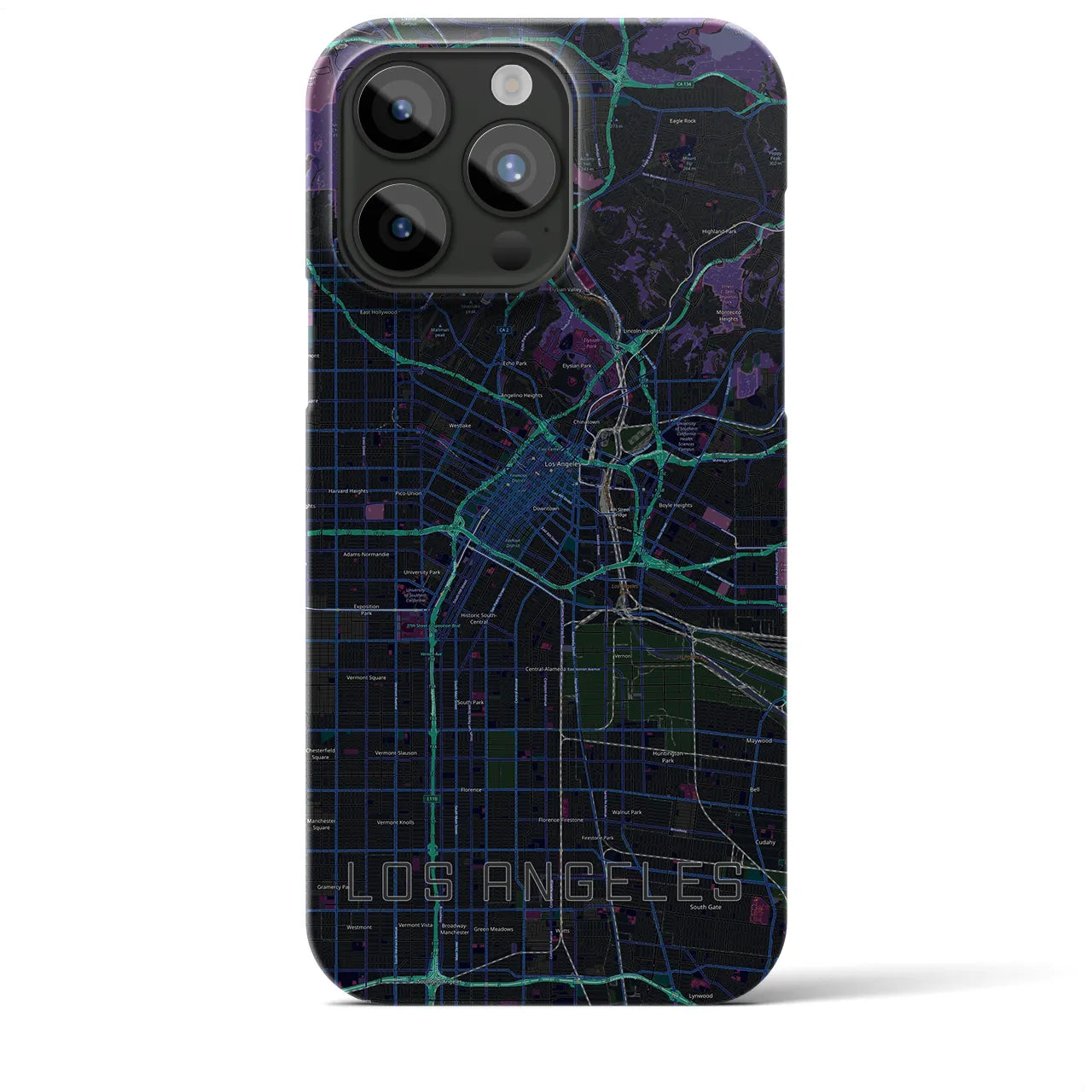 【ロサンゼルス】地図柄iPhoneケース（バックカバータイプ・ブラック）iPhone 15 Pro Max 用