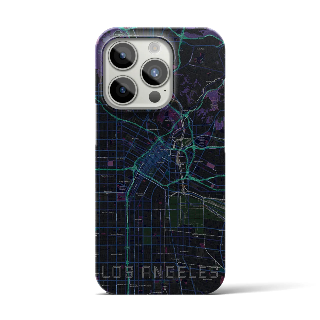 【ロサンゼルス】地図柄iPhoneケース（バックカバータイプ・ブラック）iPhone 15 Pro 用