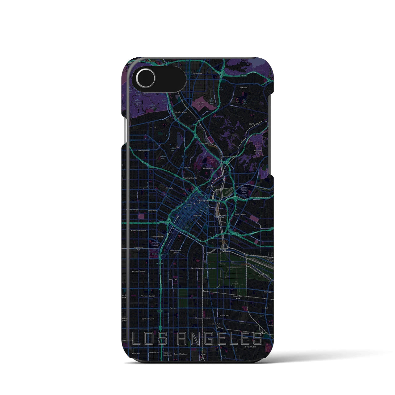 【ロサンゼルス】地図柄iPhoneケース（バックカバータイプ・ブラック）iPhone SE（第3 / 第2世代） / 8 / 7 / 6s / 6 用