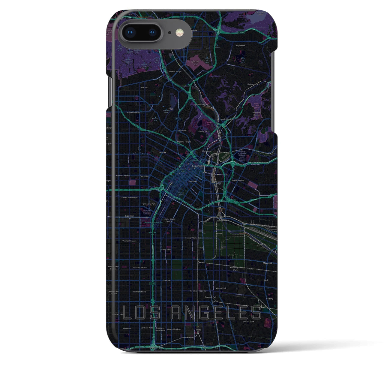 【ロサンゼルス】地図柄iPhoneケース（バックカバータイプ・ブラック）iPhone 8Plus /7Plus / 6sPlus / 6Plus 用