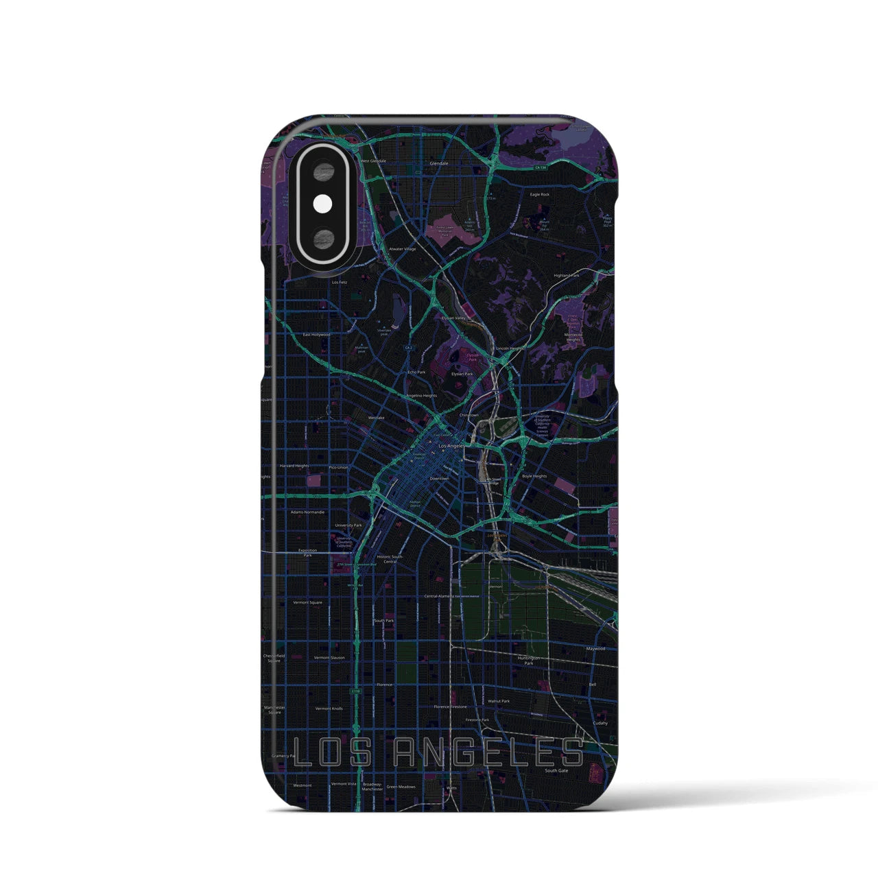 【ロサンゼルス】地図柄iPhoneケース（バックカバータイプ・ブラック）iPhone XS / X 用