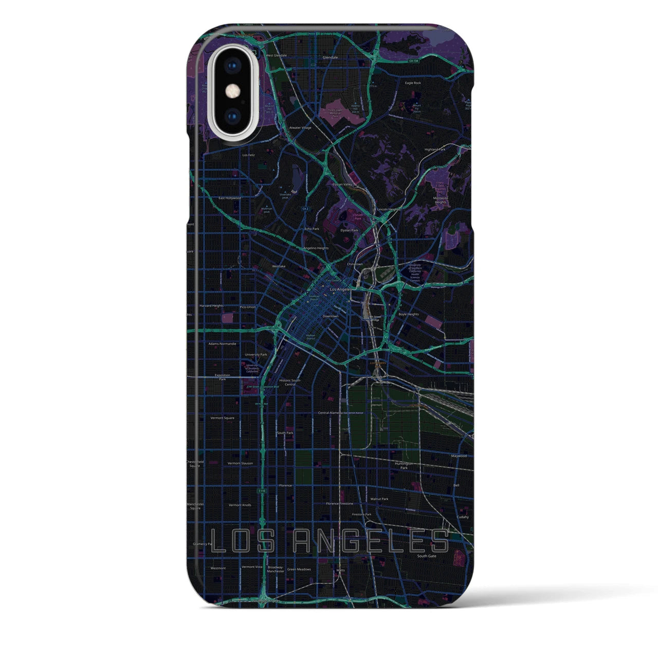 【ロサンゼルス】地図柄iPhoneケース（バックカバータイプ・ブラック）iPhone XS Max 用