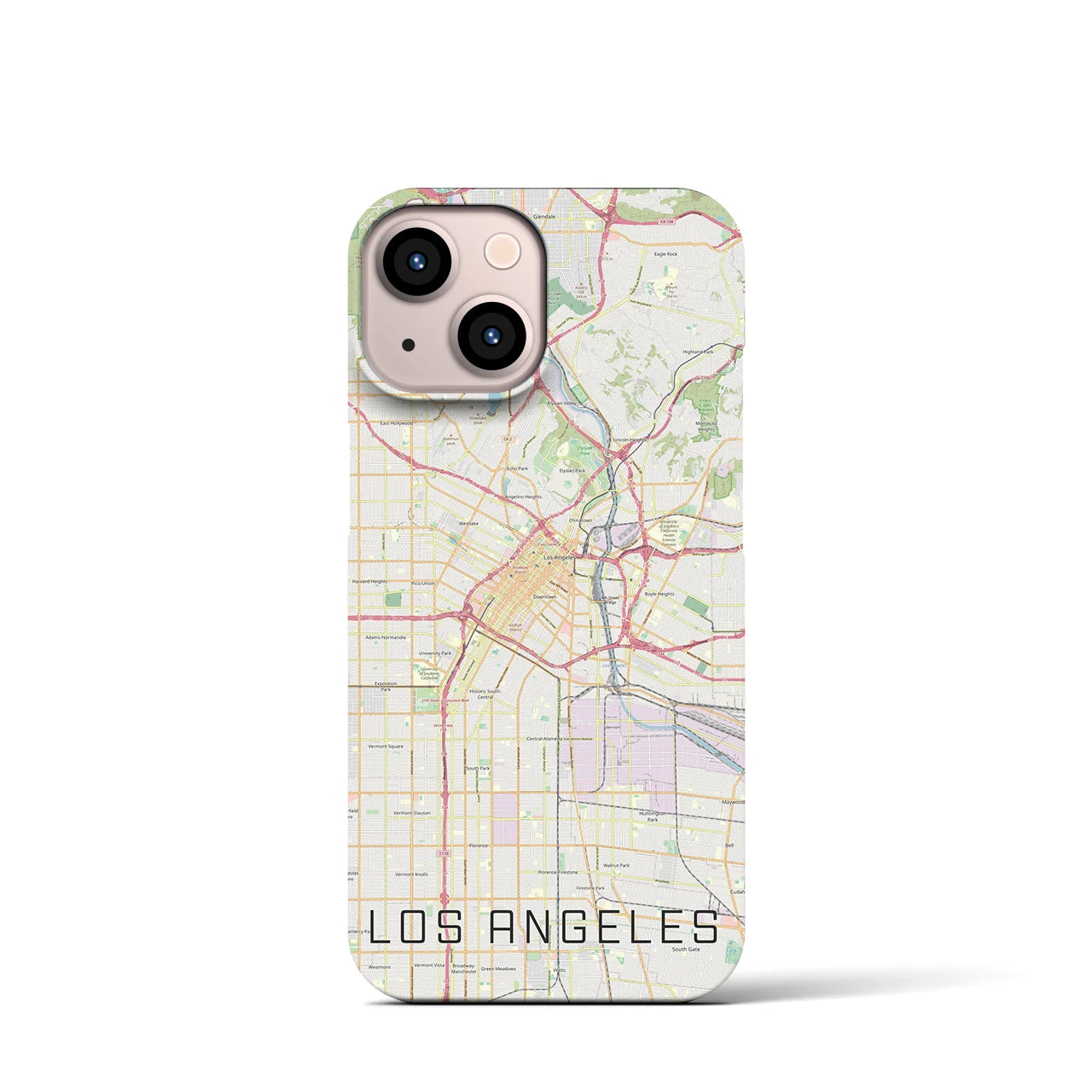【ロサンゼルス】地図柄iPhoneケース（バックカバータイプ・ナチュラル）iPhone 13 mini 用