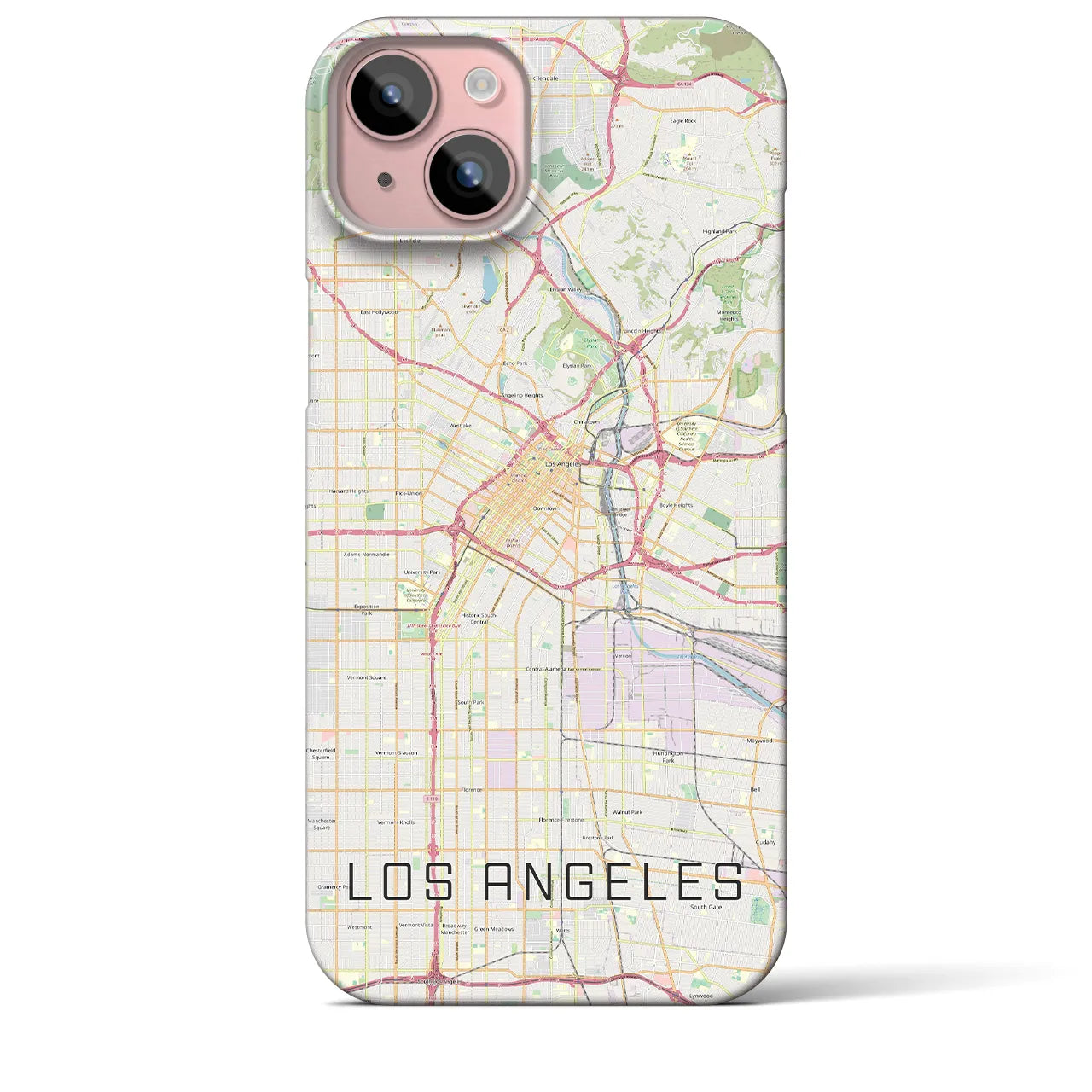 【ロサンゼルス】地図柄iPhoneケース（バックカバータイプ・ナチュラル）iPhone 15 Plus 用