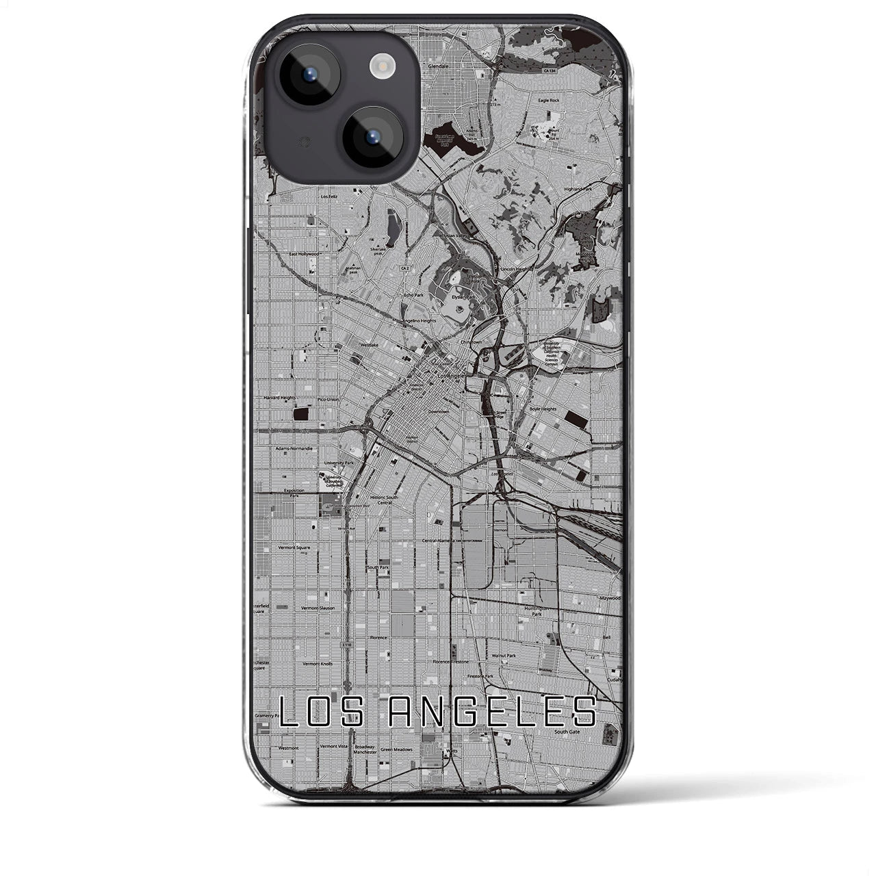 【ロサンゼルス】地図柄iPhoneケース（クリアタイプ・モノトーン）iPhone 14 Plus 用