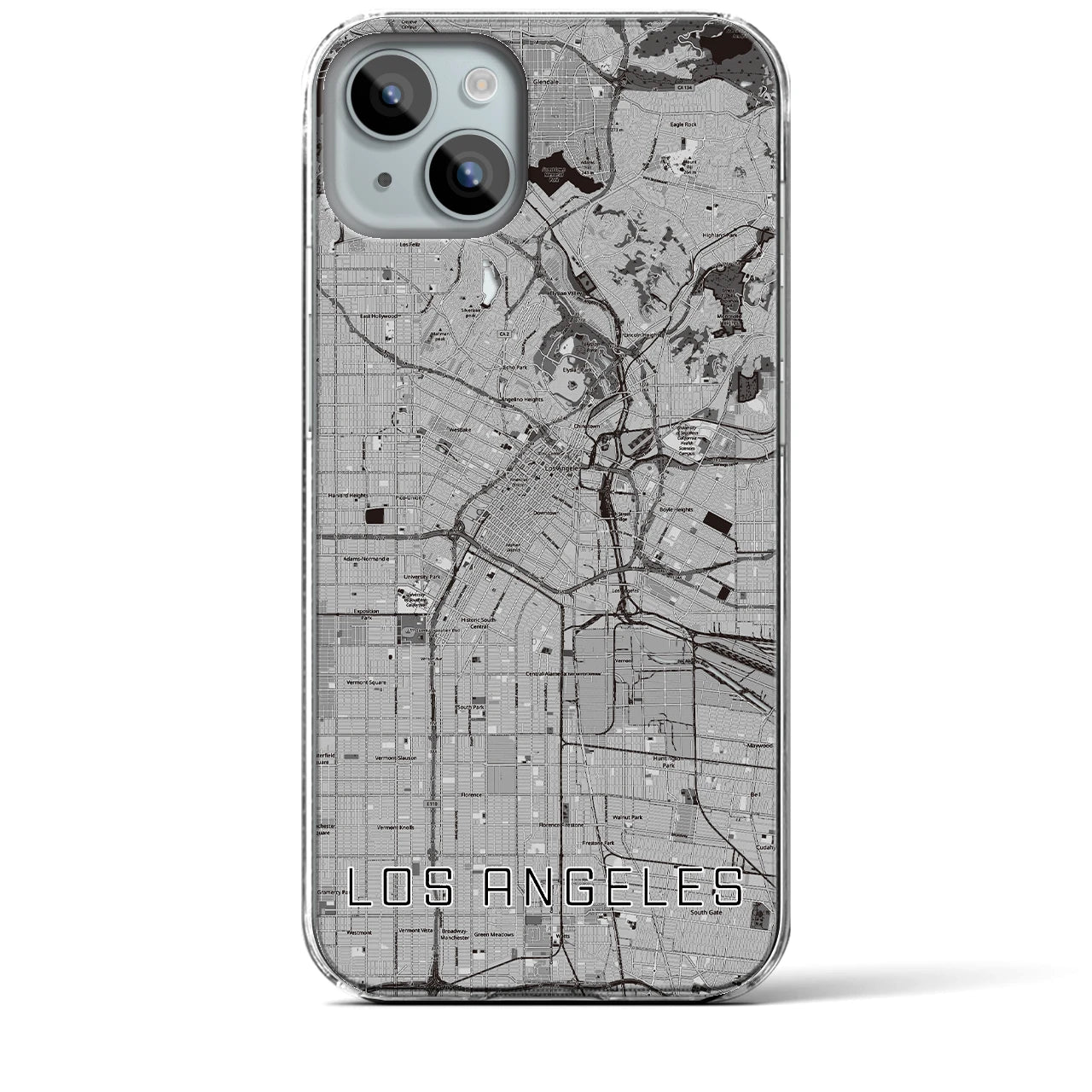 【ロサンゼルス】地図柄iPhoneケース（クリアタイプ・モノトーン）iPhone 15 Plus 用