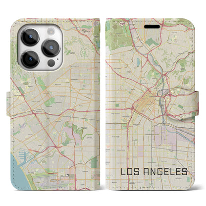 【ロサンゼルス（アメリカ）】地図柄iPhoneケース（手帳タイプ）ナチュラル・iPhone 14 Pro 用