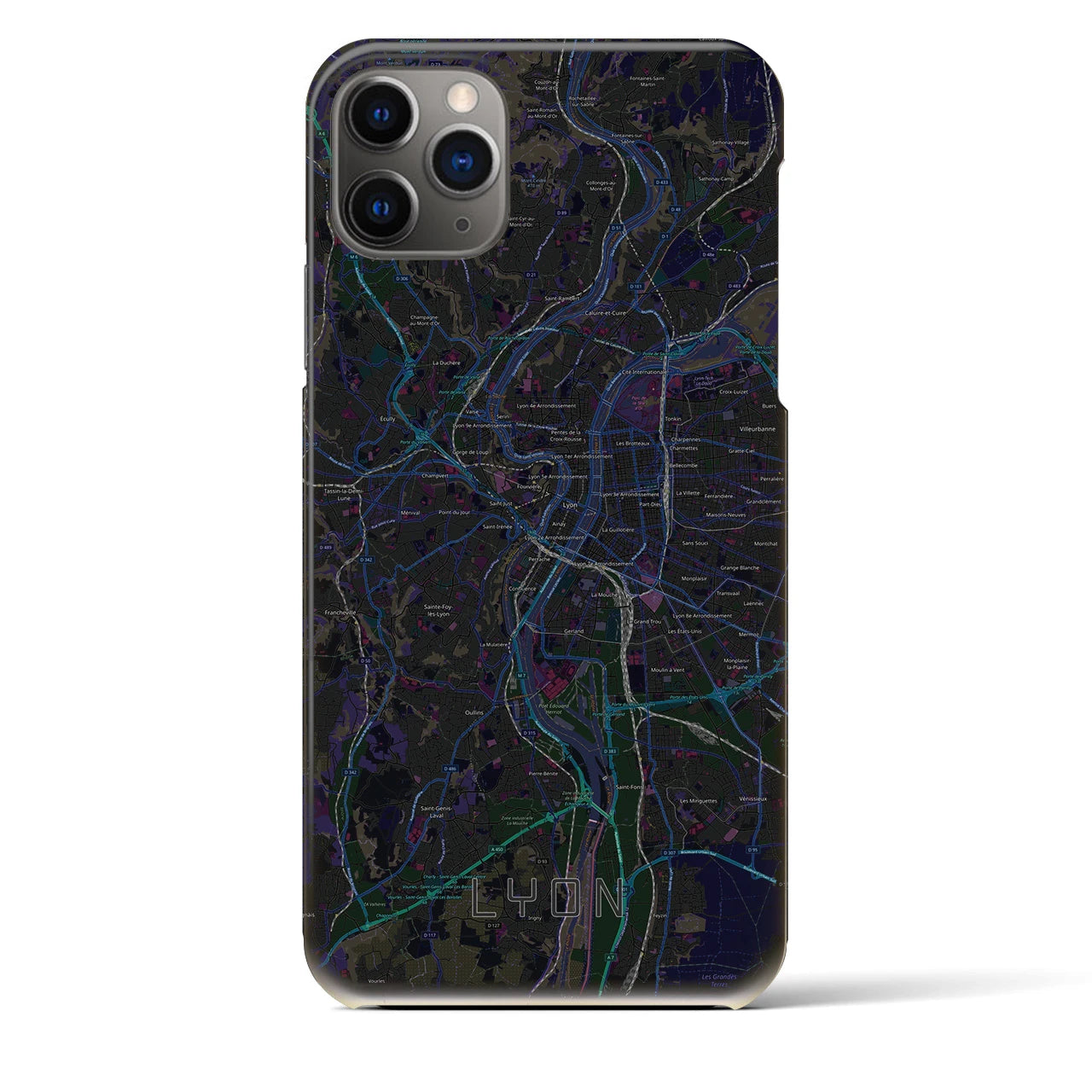 【リヨン】地図柄iPhoneケース（バックカバータイプ・ブラック）iPhone 11 Pro Max 用