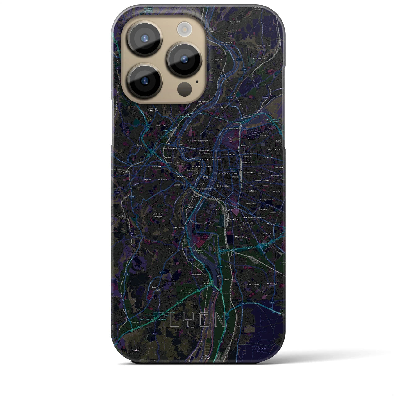 【リヨン】地図柄iPhoneケース（バックカバータイプ・ブラック）iPhone 14 Pro Max 用