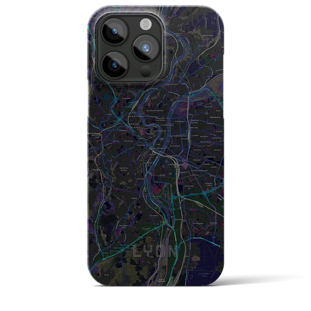 【リヨン】地図柄iPhoneケース（バックカバータイプ・ブラック）iPhone 15 Pro Max 用