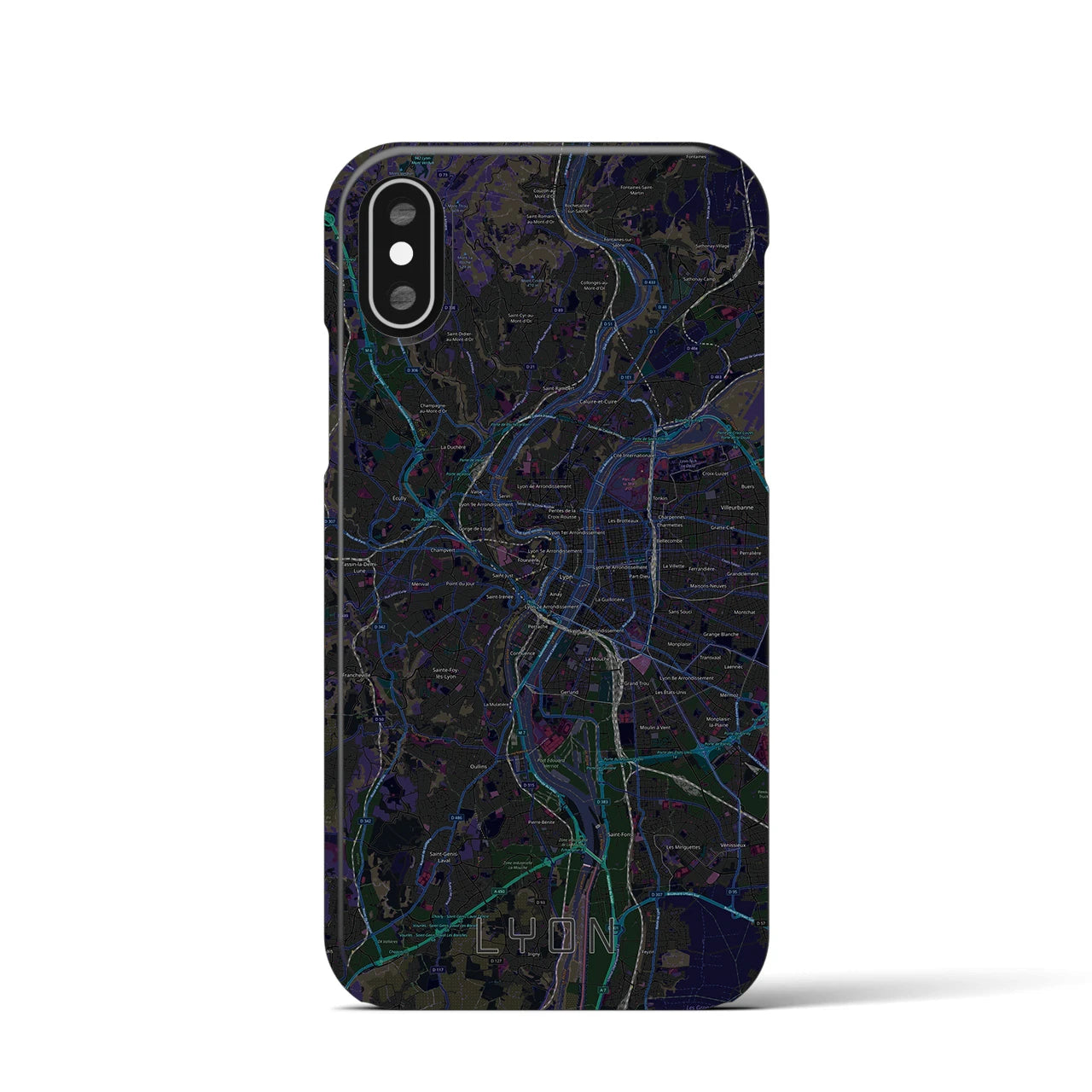 【リヨン】地図柄iPhoneケース（バックカバータイプ・ブラック）iPhone XS / X 用