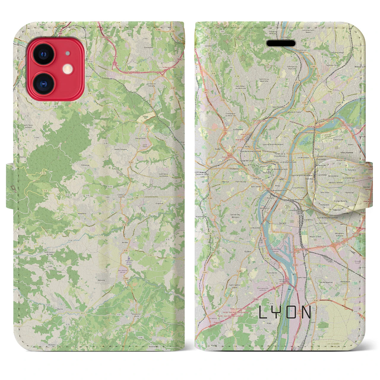 【リヨン】地図柄iPhoneケース（手帳両面タイプ・ナチュラル）iPhone 11 用