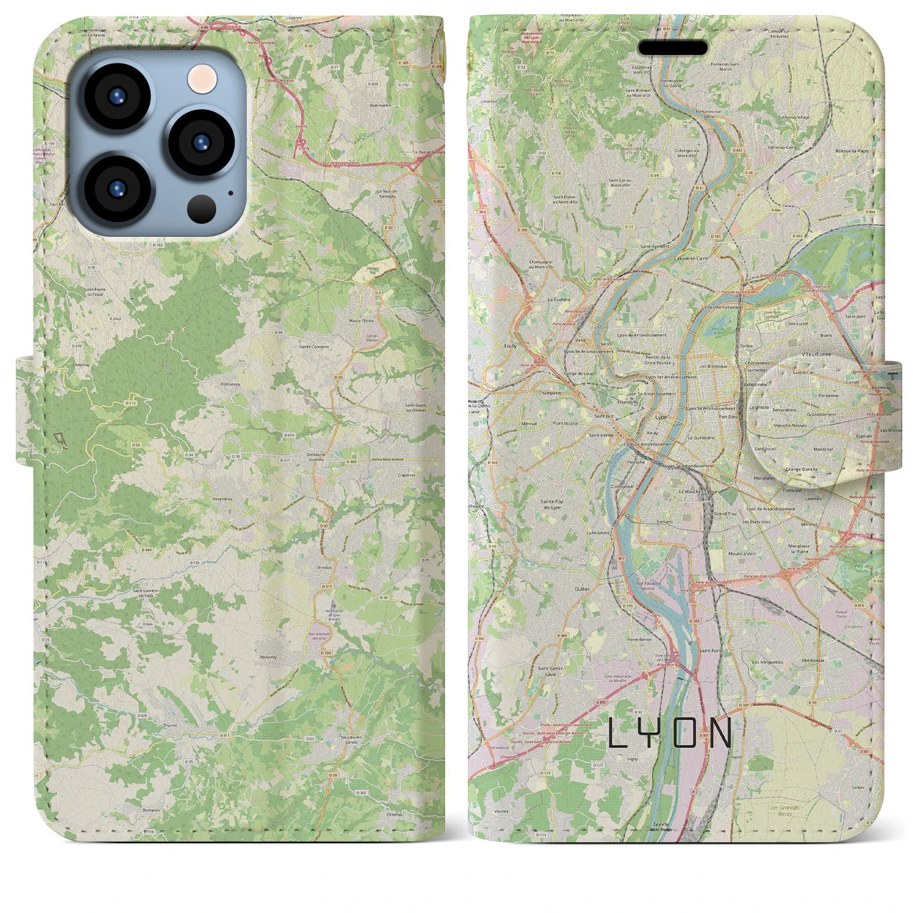 【リヨン】地図柄iPhoneケース（手帳両面タイプ・ナチュラル）iPhone 13 Pro Max 用
