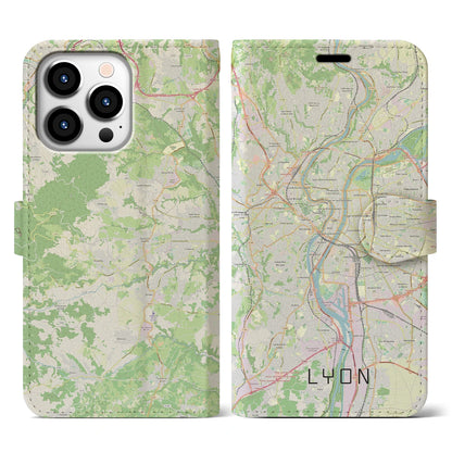 【リヨン（フランス）】地図柄iPhoneケース（手帳タイプ）ナチュラル・iPhone 13 Pro 用