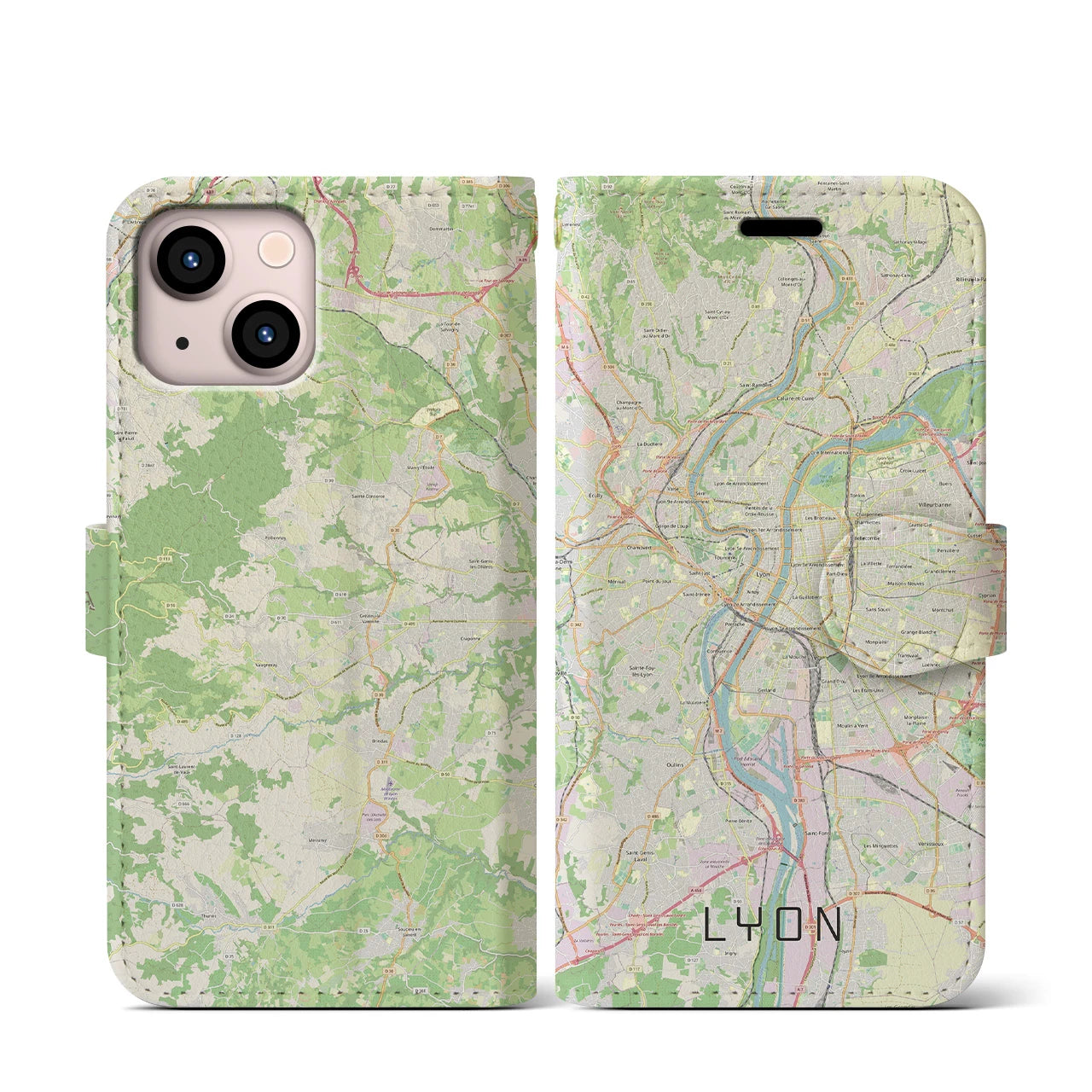 【リヨン】地図柄iPhoneケース（手帳両面タイプ・ナチュラル）iPhone 13 mini 用