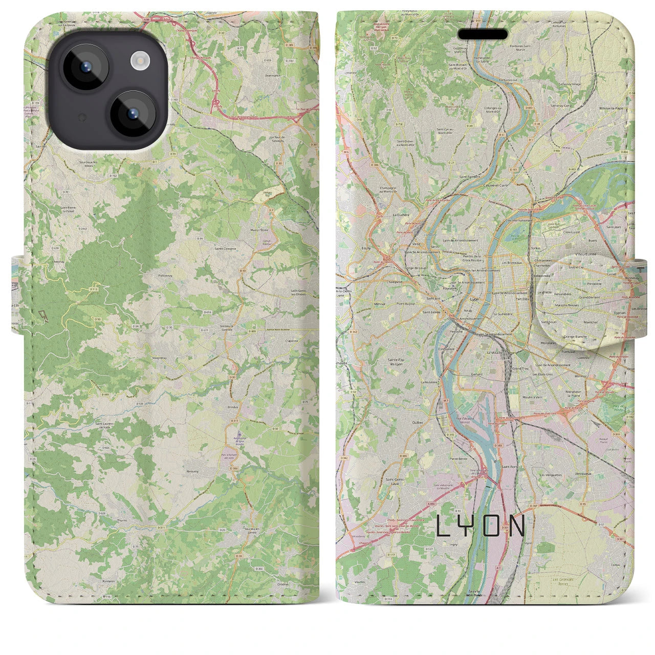 【リヨン】地図柄iPhoneケース（手帳両面タイプ・ナチュラル）iPhone 14 Plus 用