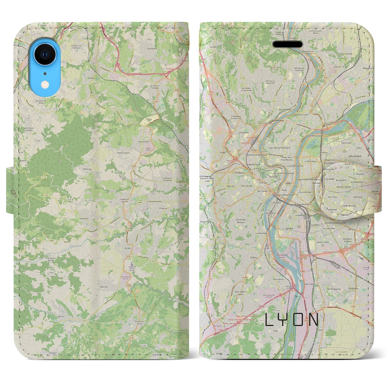 【リヨン】地図柄iPhoneケース（手帳両面タイプ・ナチュラル）iPhone XR 用