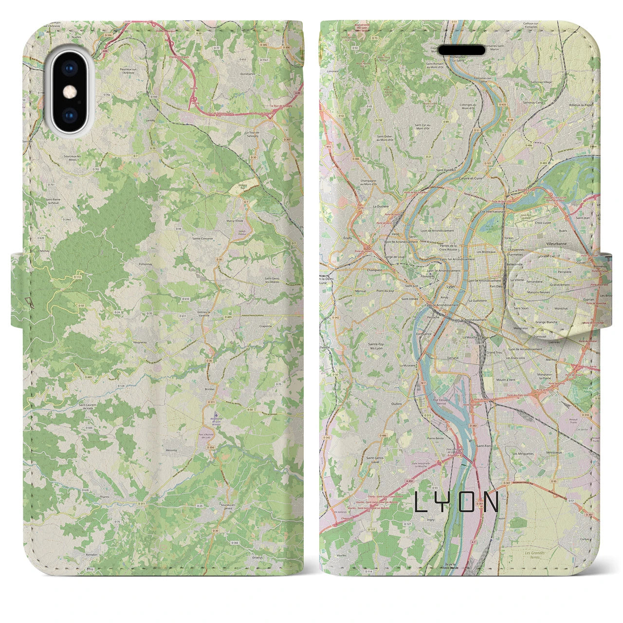 【リヨン】地図柄iPhoneケース（手帳両面タイプ・ナチュラル）iPhone XS Max 用