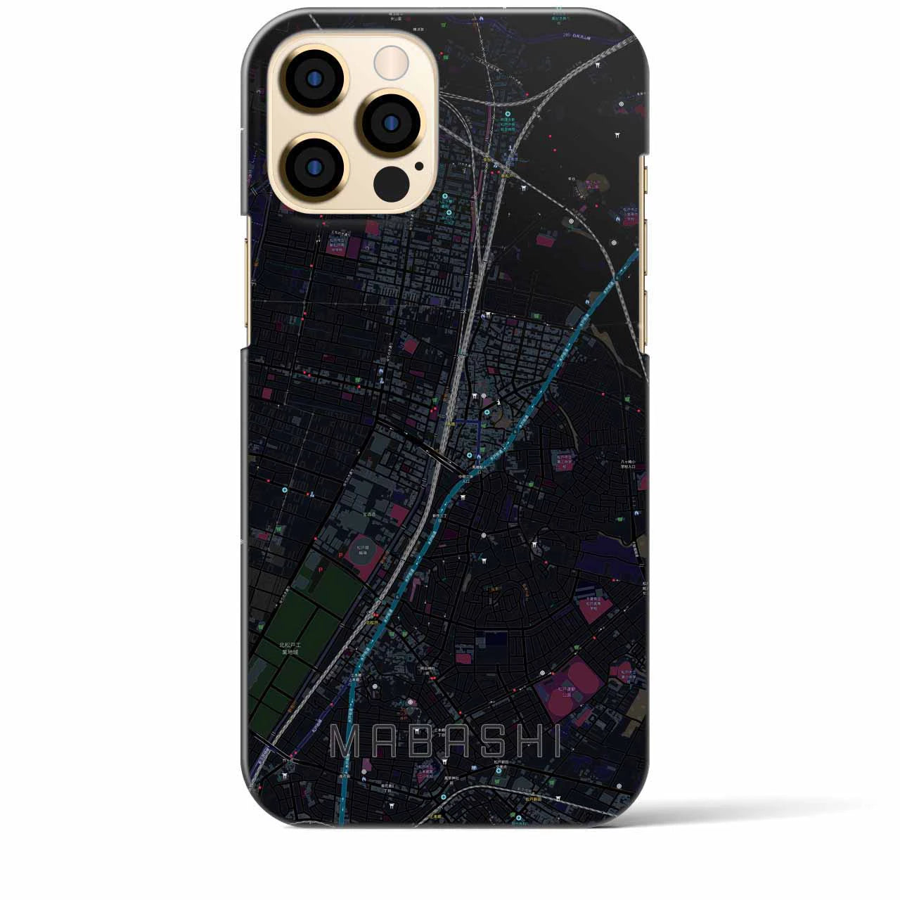 【馬橋】地図柄iPhoneケース（バックカバータイプ・ブラック）iPhone 12 Pro Max 用