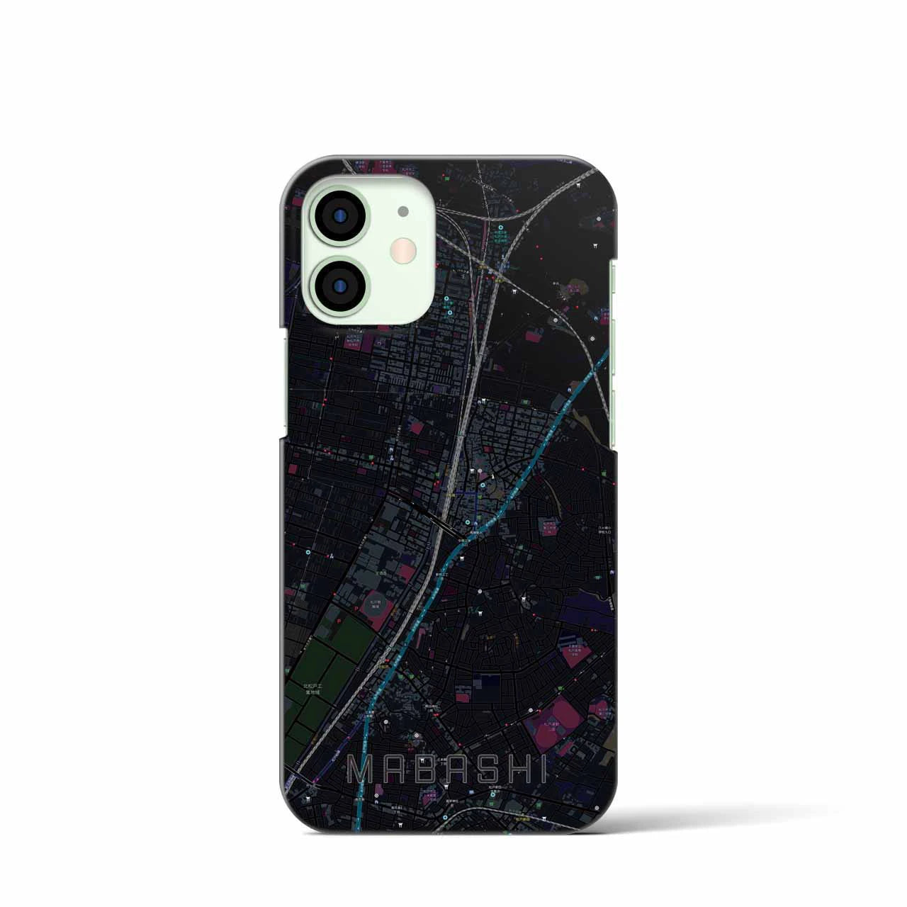 【馬橋】地図柄iPhoneケース（バックカバータイプ・ブラック）iPhone 12 mini 用