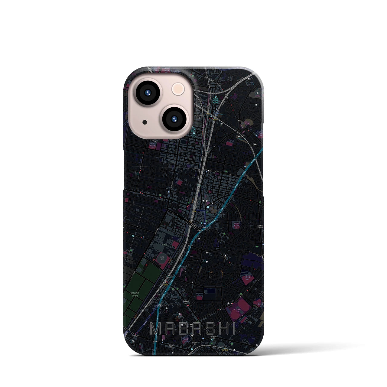 【馬橋】地図柄iPhoneケース（バックカバータイプ・ブラック）iPhone 13 mini 用