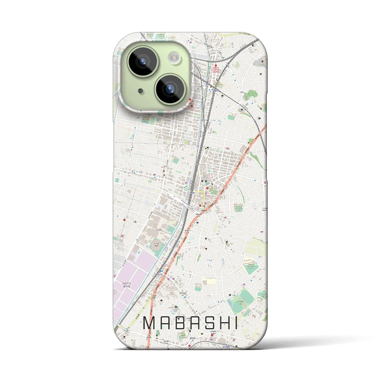 【馬橋】地図柄iPhoneケース（バックカバータイプ・ナチュラル）iPhone 15 用