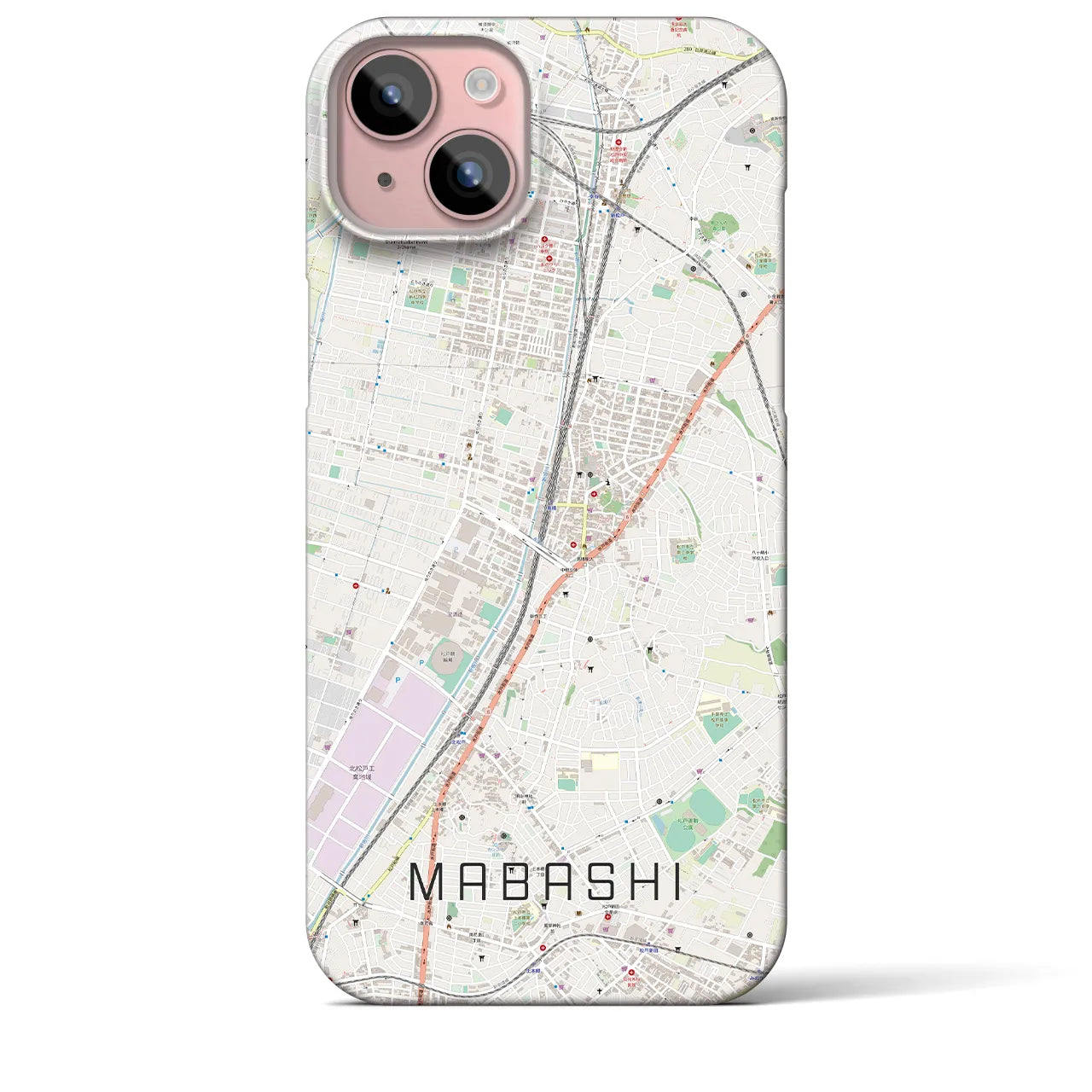 【馬橋】地図柄iPhoneケース（バックカバータイプ・ナチュラル）iPhone 15 Plus 用