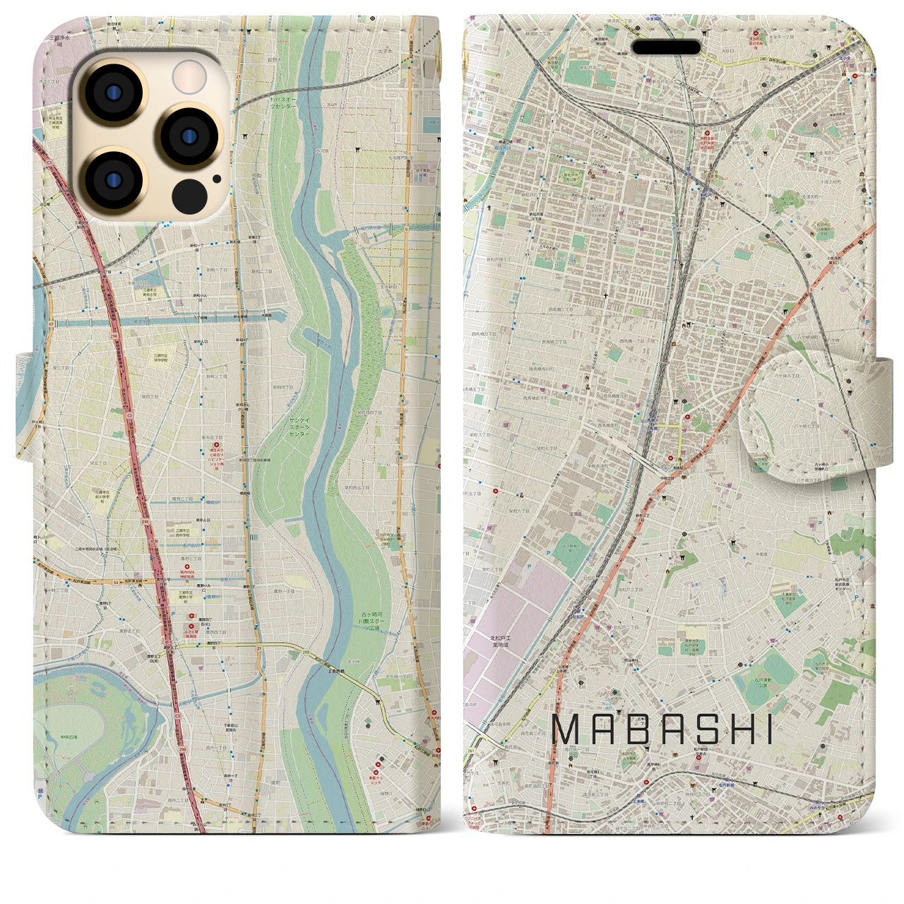 【馬橋】地図柄iPhoneケース（手帳両面タイプ・ナチュラル）iPhone 12 Pro Max 用