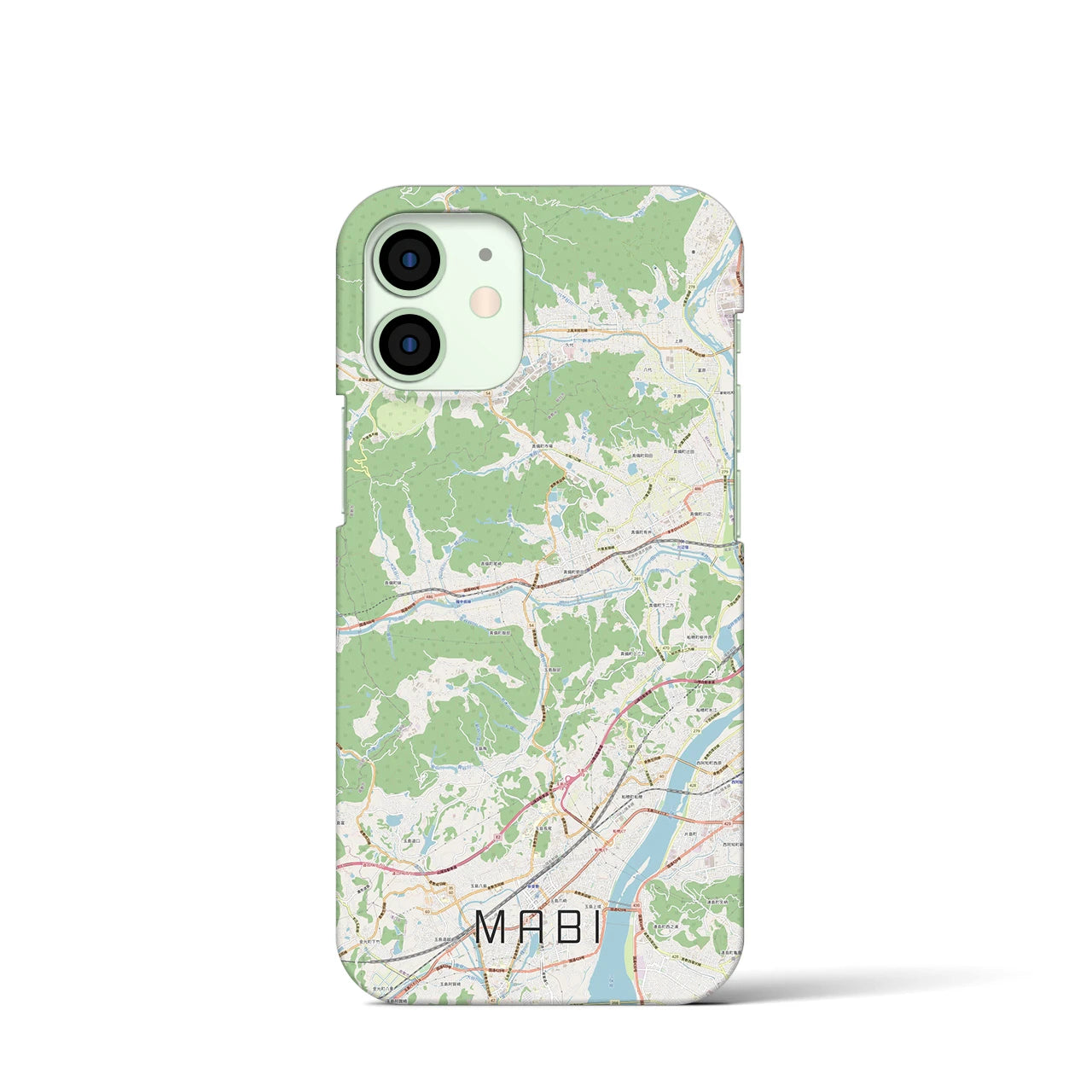 【真備】地図柄iPhoneケース（バックカバータイプ・ナチュラル）iPhone 12 mini 用