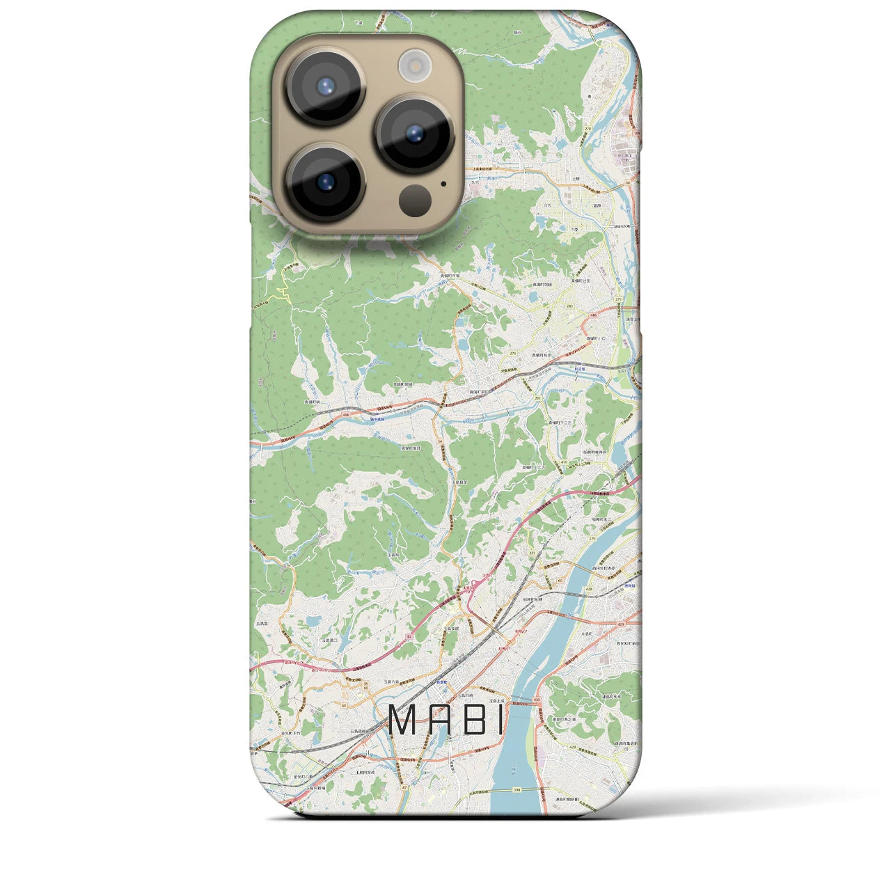 【真備】地図柄iPhoneケース（バックカバータイプ・ナチュラル）iPhone 14 Pro Max 用