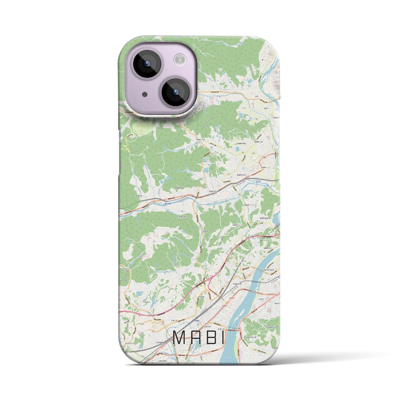 【真備】地図柄iPhoneケース（バックカバータイプ・ナチュラル）iPhone 14 用