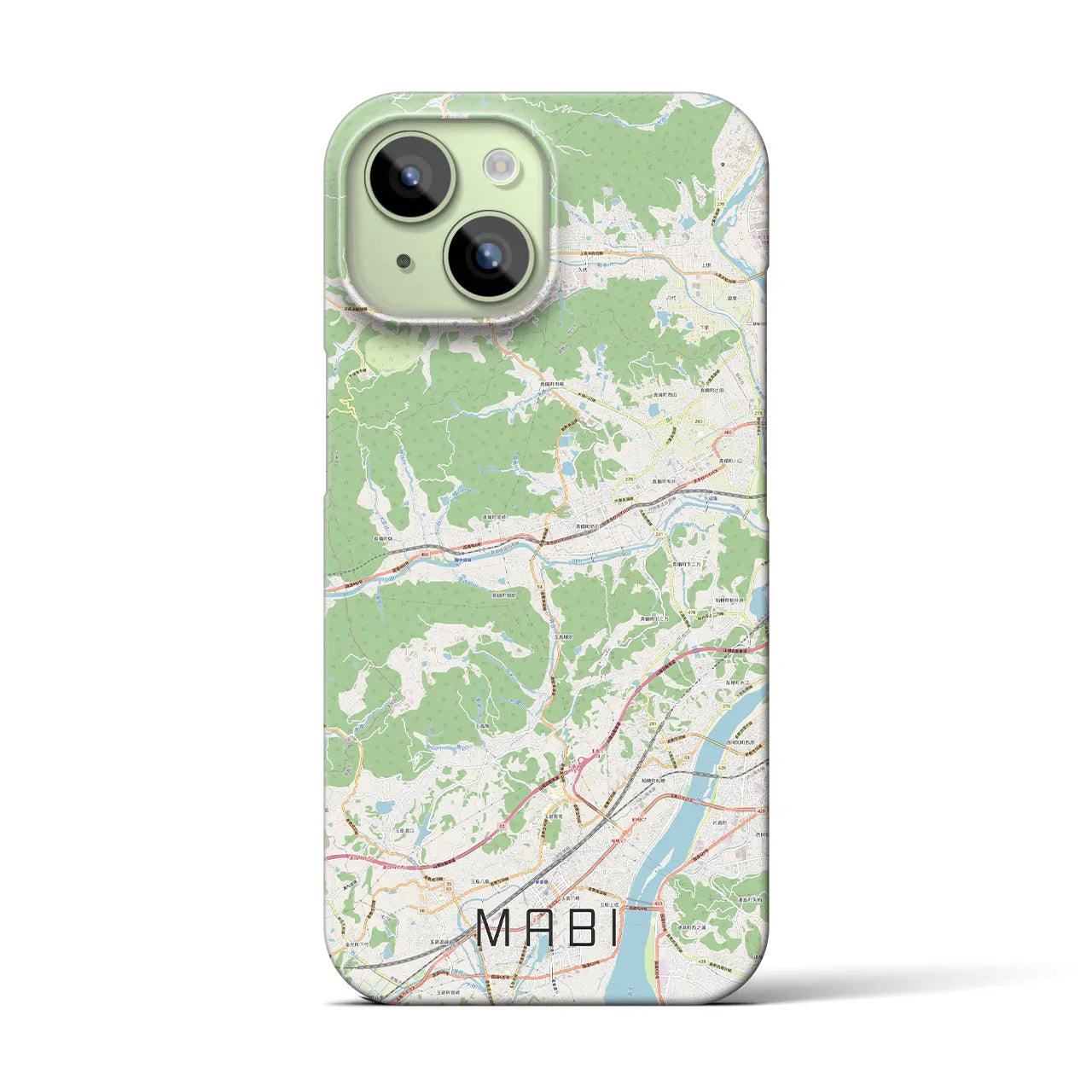 【真備】地図柄iPhoneケース（バックカバータイプ・ナチュラル）iPhone 15 用