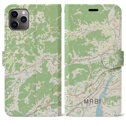 【真備（岡山県）】地図柄iPhoneケース（手帳タイプ）ナチュラル・iPhone 11 Pro Max 用