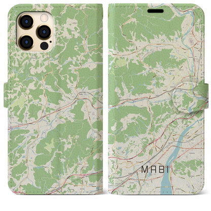 【真備（岡山県）】地図柄iPhoneケース（手帳タイプ）ナチュラル・iPhone 12 Pro Max 用