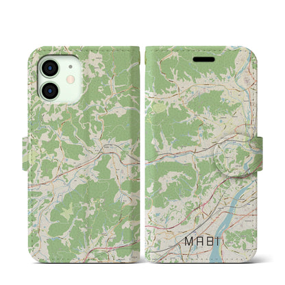 【真備（岡山県）】地図柄iPhoneケース（手帳タイプ）ナチュラル・iPhone 12 mini 用