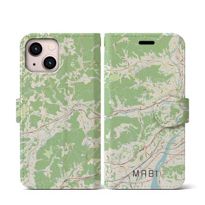【真備（岡山県）】地図柄iPhoneケース（手帳タイプ）ナチュラル・iPhone 13 mini 用