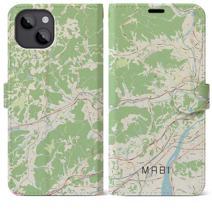 【真備（岡山県）】地図柄iPhoneケース（手帳タイプ）ナチュラル・iPhone 14 Plus 用