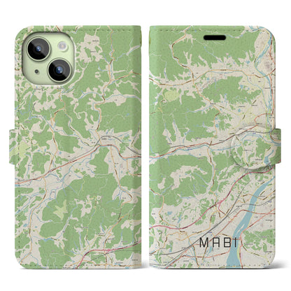 【真備（岡山県）】地図柄iPhoneケース（手帳タイプ）ナチュラル・iPhone 15 用