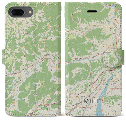 【真備（岡山県）】地図柄iPhoneケース（手帳タイプ）ナチュラル・iPhone 8Plus /7Plus / 6sPlus / 6Plus 用