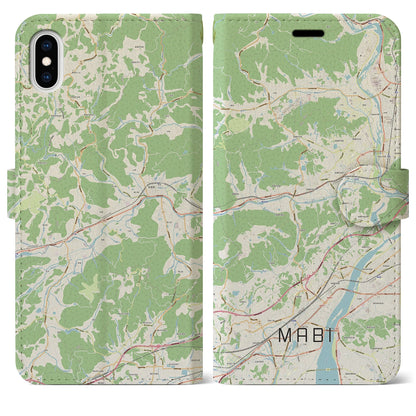 【真備（岡山県）】地図柄iPhoneケース（手帳タイプ）ナチュラル・iPhone XS Max 用