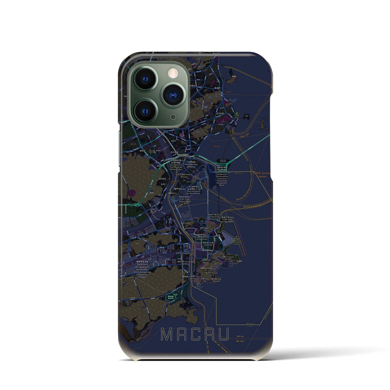 【マカオ】地図柄iPhoneケース（バックカバータイプ・ブラック）iPhone 11 Pro 用