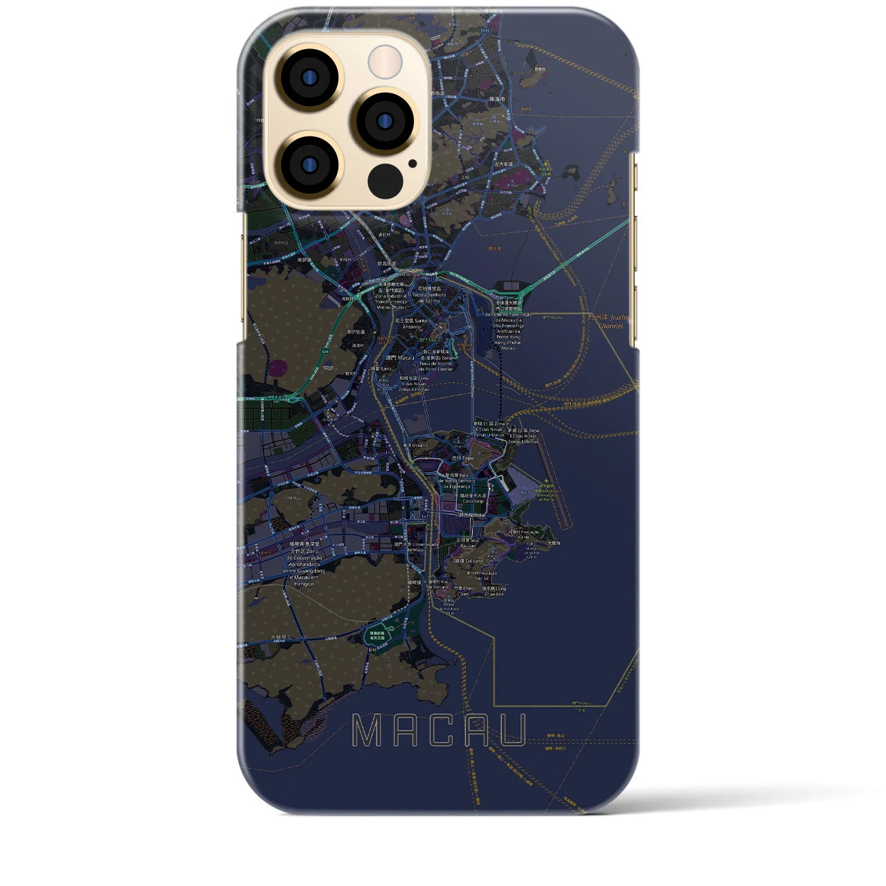 【マカオ】地図柄iPhoneケース（バックカバータイプ・ブラック）iPhone 12 Pro Max 用