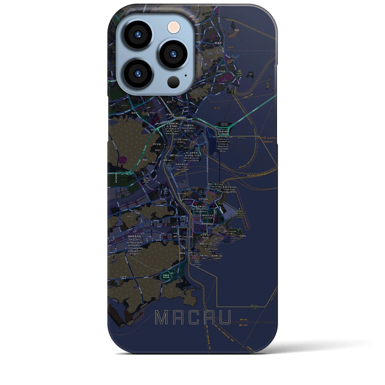 【マカオ】地図柄iPhoneケース（バックカバータイプ・ブラック）iPhone 13 Pro Max 用