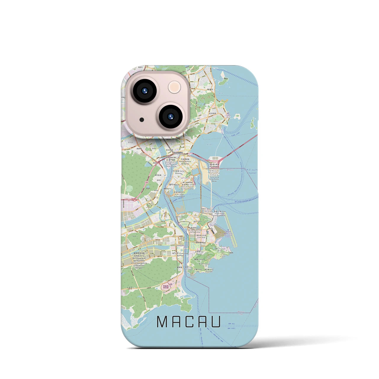 【マカオ】地図柄iPhoneケース（バックカバータイプ・ナチュラル）iPhone 13 mini 用