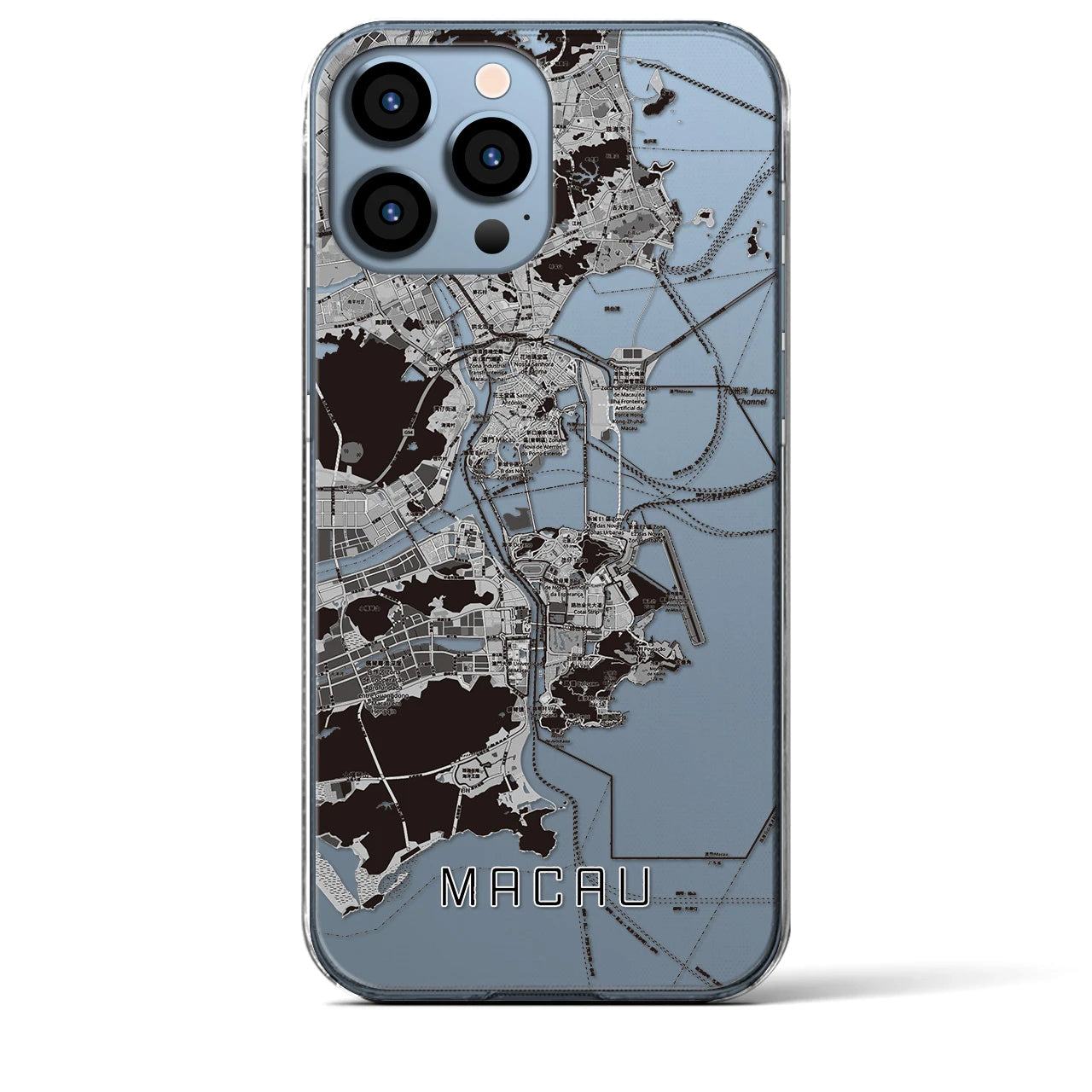 【マカオ】地図柄iPhoneケース（クリアタイプ・モノトーン）iPhone 13 Pro Max 用
