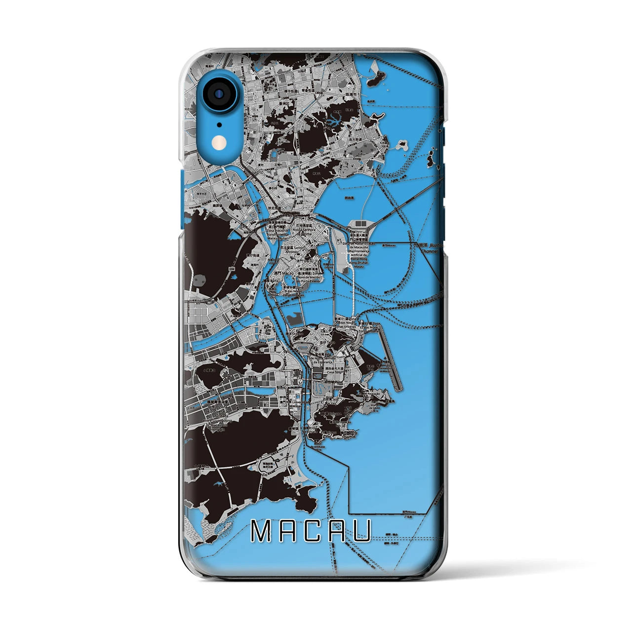 【マカオ】地図柄iPhoneケース（クリアタイプ・モノトーン）iPhone XR 用
