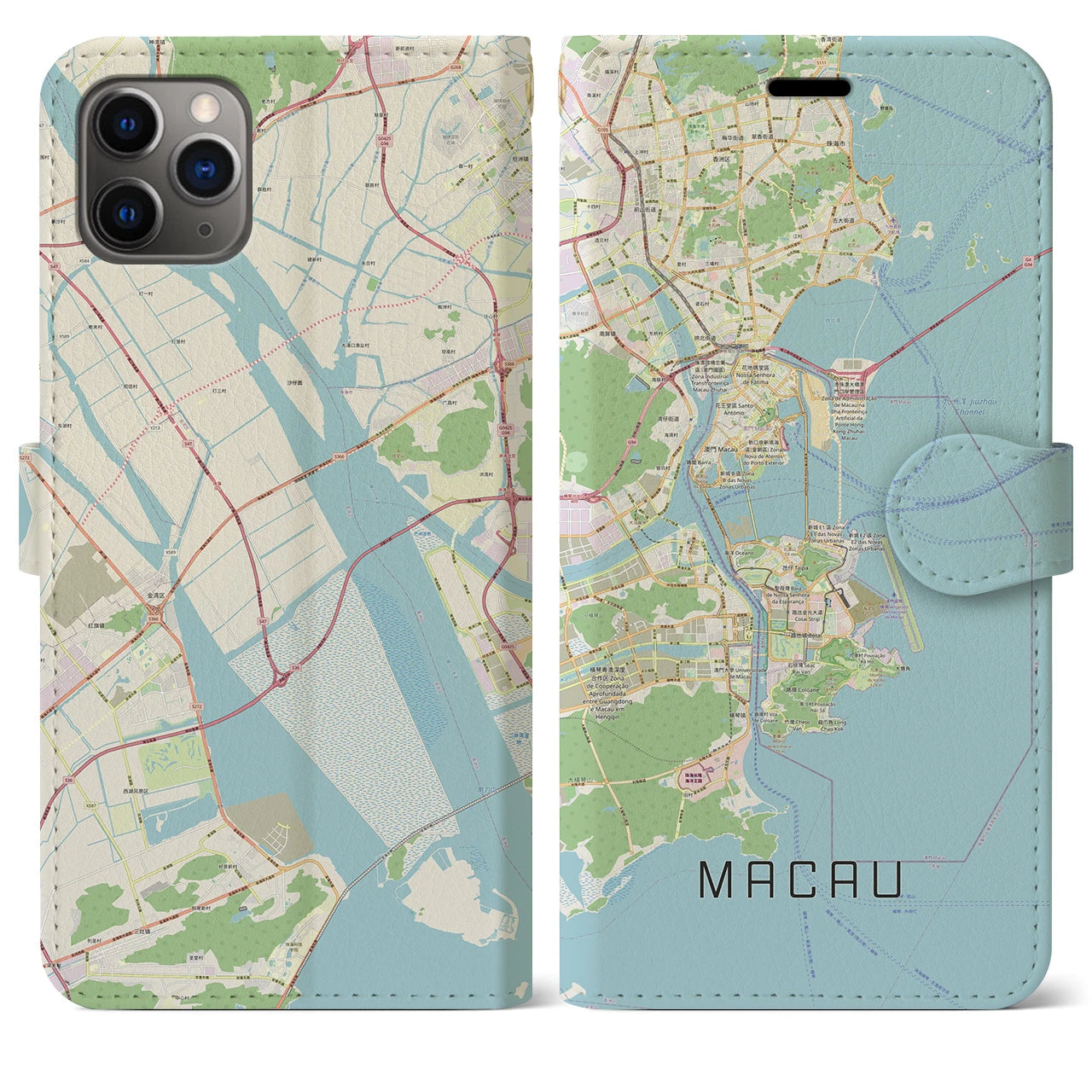 【マカオ】地図柄iPhoneケース（手帳両面タイプ・ナチュラル）iPhone 11 Pro Max 用