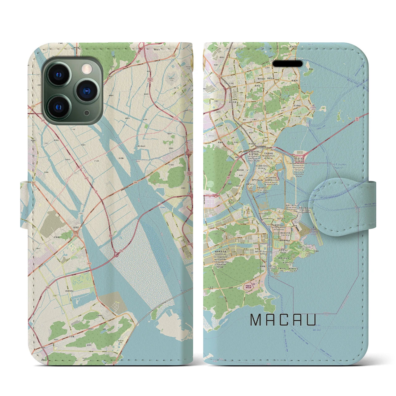 【マカオ】地図柄iPhoneケース（手帳両面タイプ・ナチュラル）iPhone 11 Pro 用
