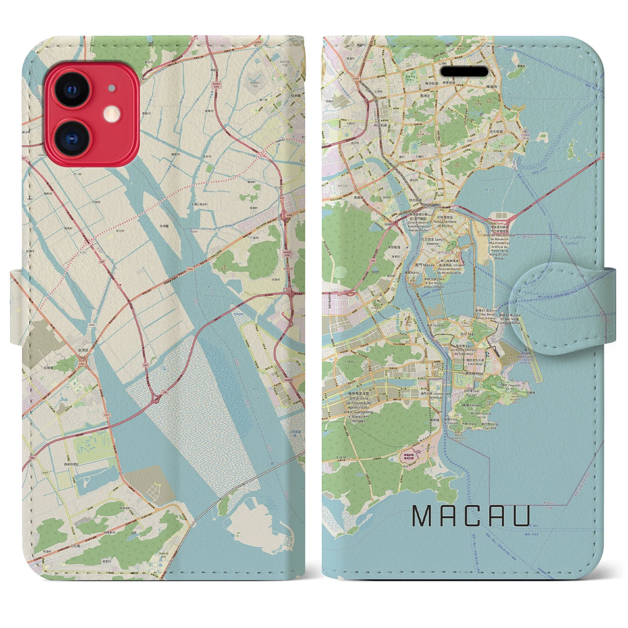 【マカオ】地図柄iPhoneケース（手帳両面タイプ・ナチュラル）iPhone 11 用