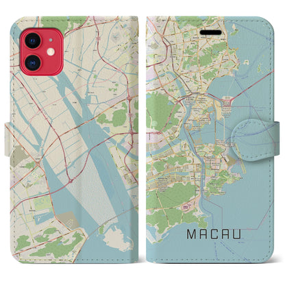 【マカオ（中華人民共和国）】地図柄iPhoneケース（手帳タイプ）ナチュラル・iPhone 11 用